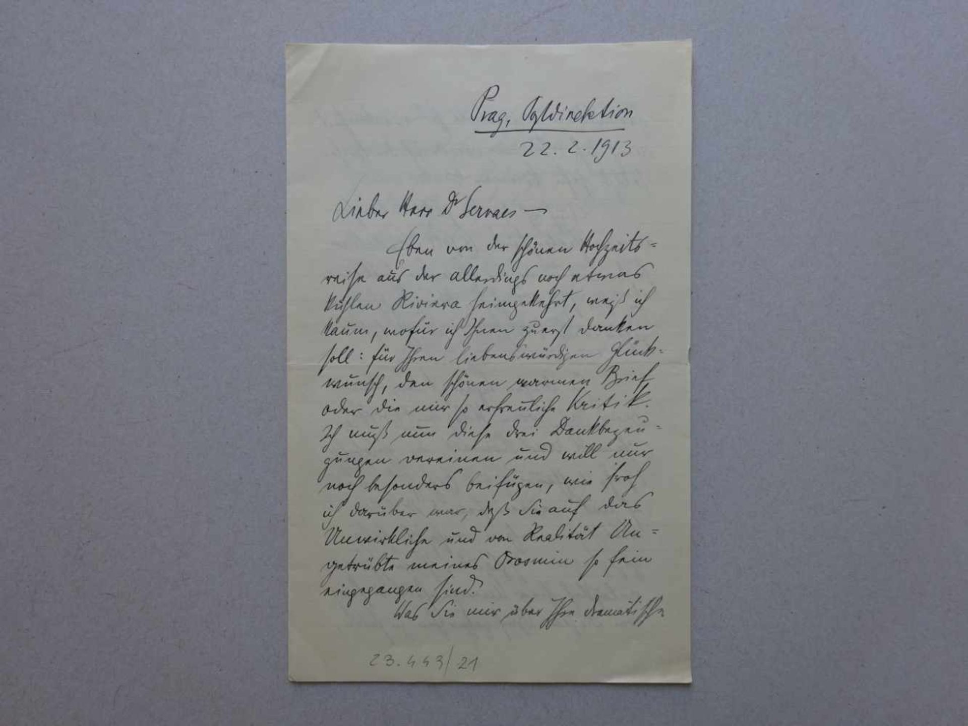 Brod, Max.Eigenhändiger Brief mit Unterschrift an Franz Servaes (Journalist, Kritiker; 1862-1946).