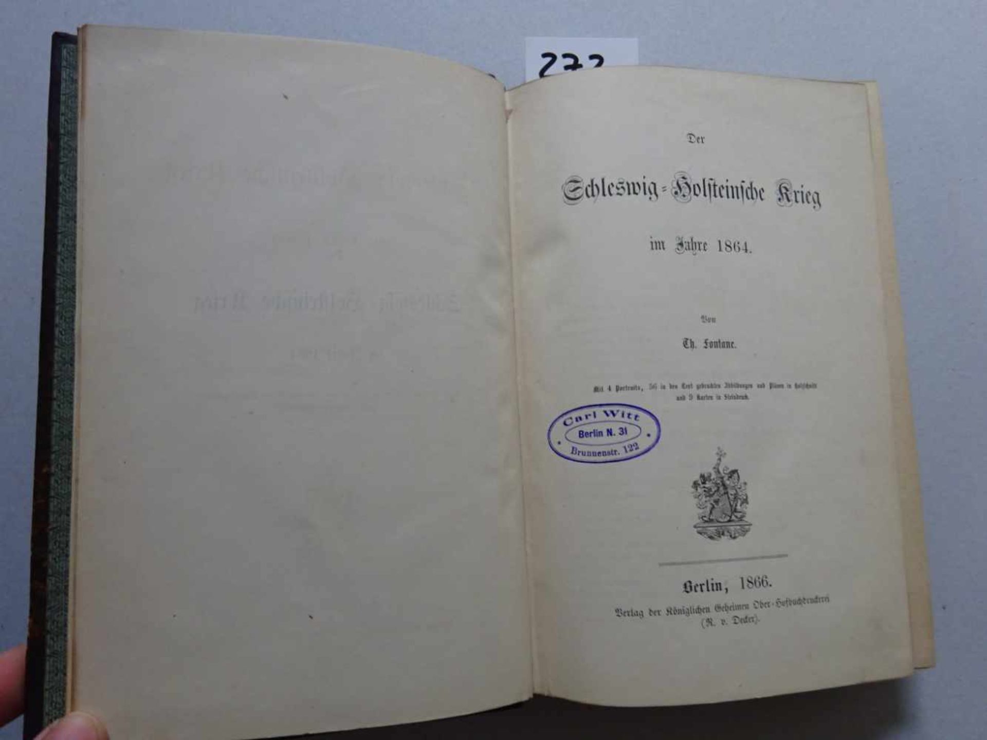 Fontane, T.Der Schleswig-Holsteinische Krieg im Jahre 1864. Berlin, Decker, 1866. VII, 374 S., 1 Bl. - Image 2 of 5