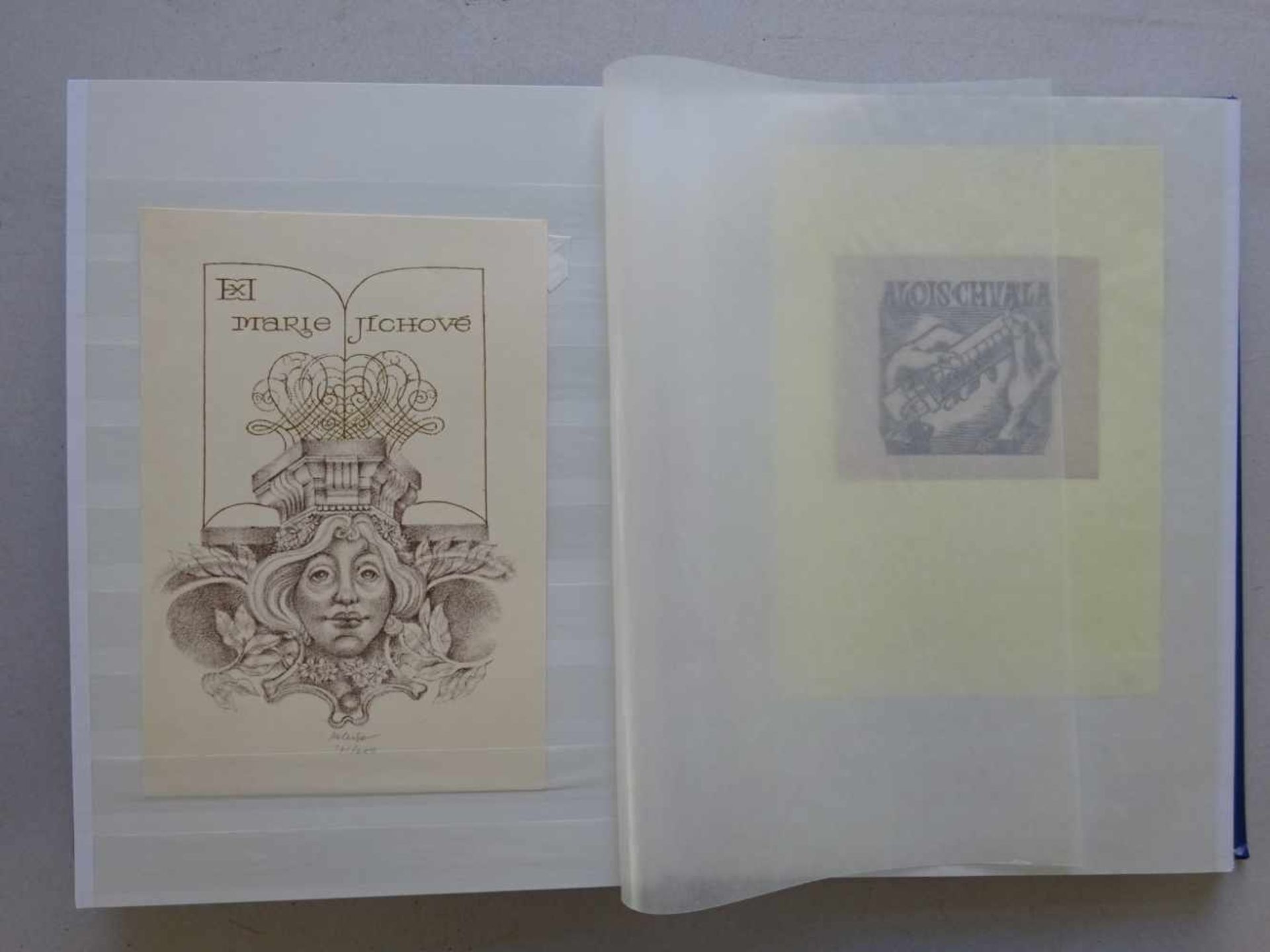 Exlibris.-Sammlung von ca. 280 Exlibris aus den Jahren um 1890-2000. Format ca. 5 x 4 cm bis 15 x 10 - Image 3 of 6