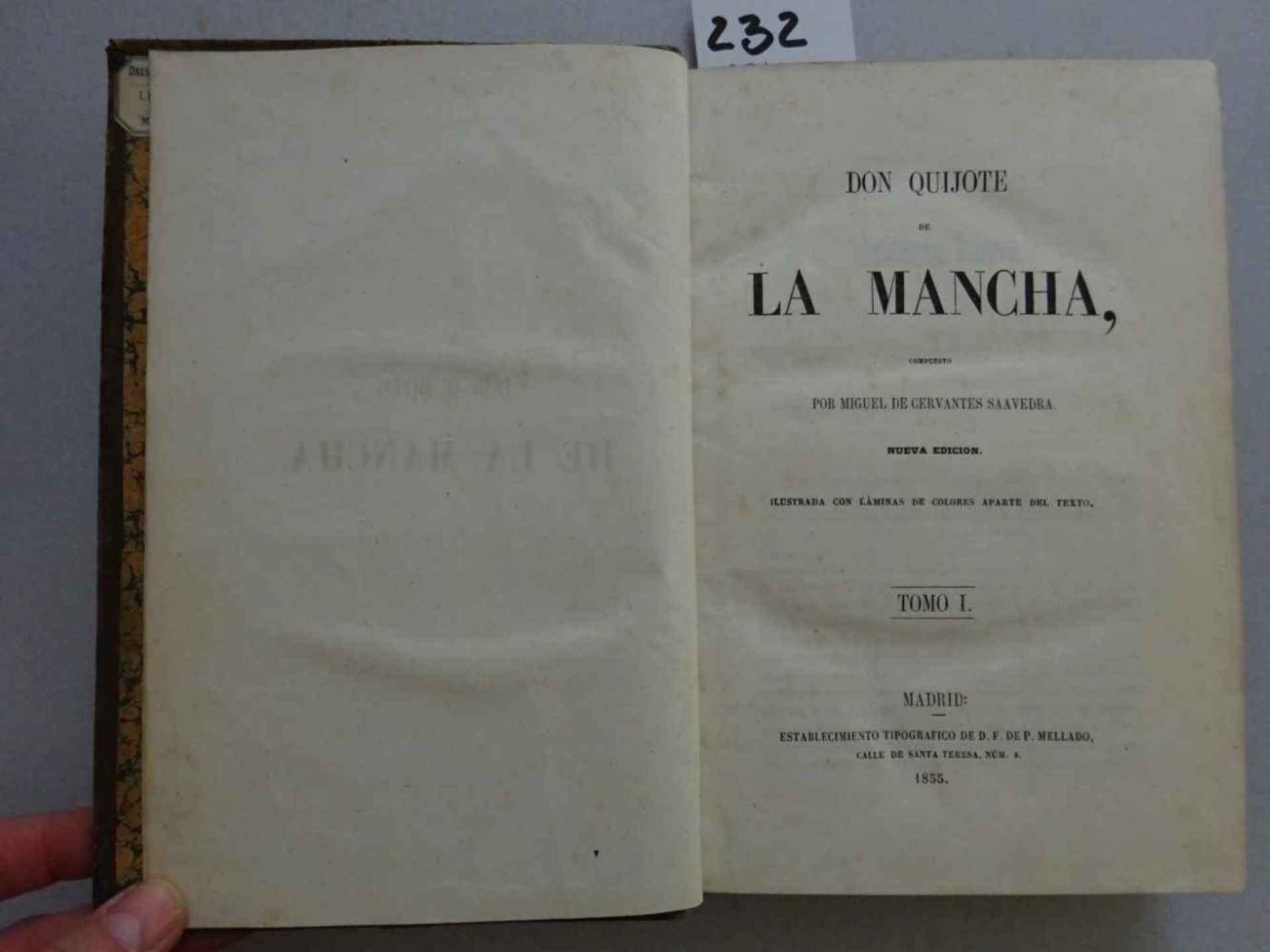 Cervantes Saavedra, M. de.Don Quijote de la Mancha. Nueva edicion. 2 Bde. Madrid, Mellado, 1855- - Image 2 of 6