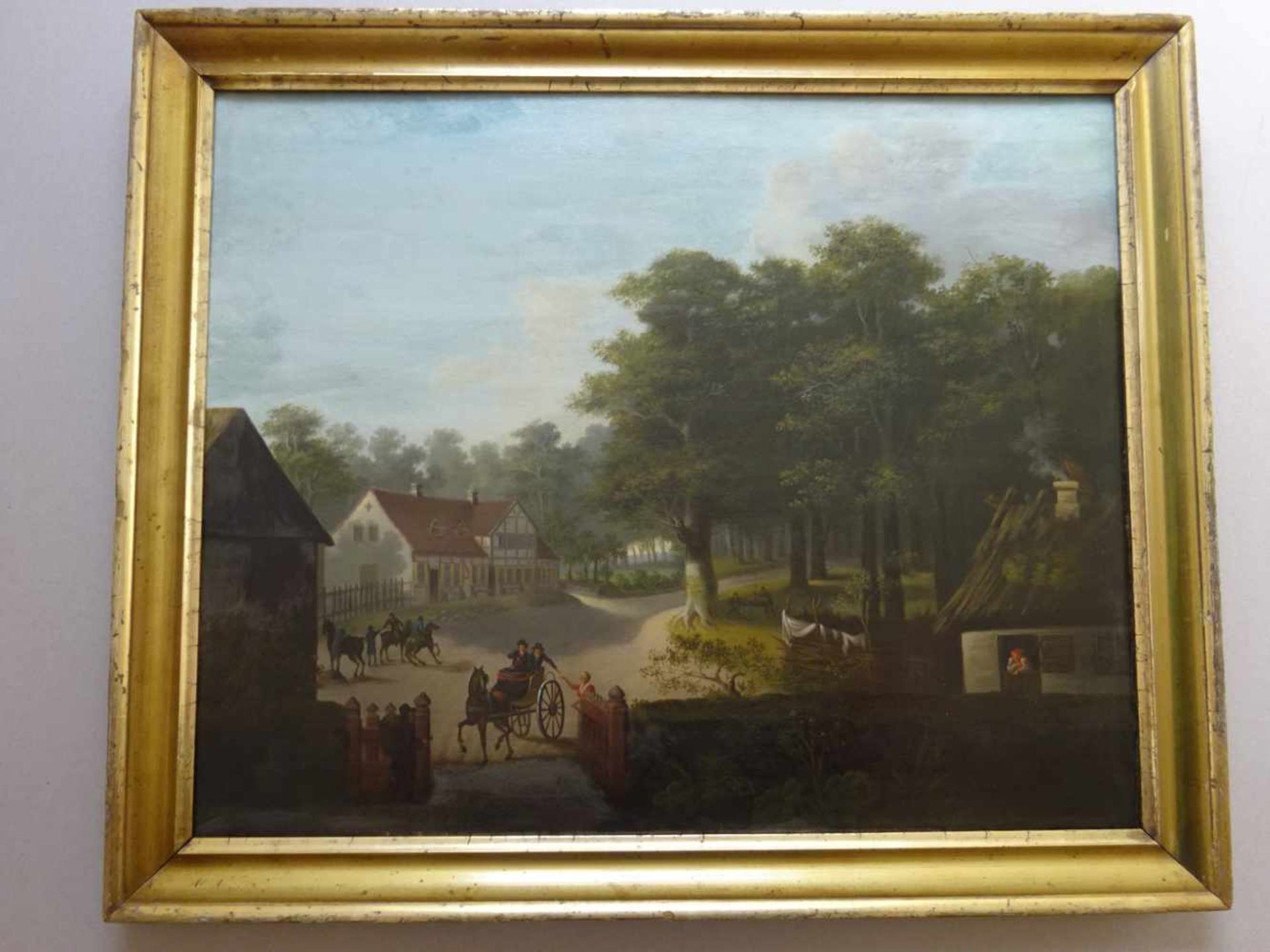 Dänische Kunst.- Anonym.-Am Eingangstor zu Dyrehaven, Klampenborg. Öl auf Leinwand. Um 1870. 49,5 - Bild 2 aus 5