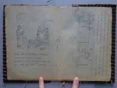 Skizzenbücher, Zwei,des deutschen Soldaten Grundmann mit 53 Zeichnungen in Blei- und Buntstift aus