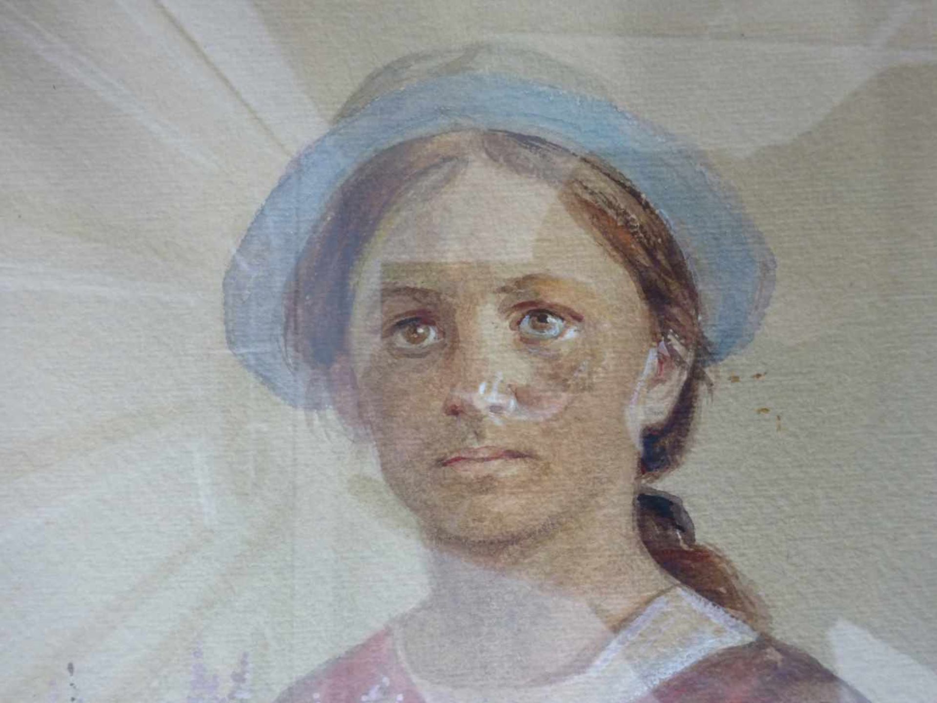 Nöbbe, Jacob(Flensburg 1850 - 1919). Tochter Elsa. Aquarell auf bräunlichem Papier. 1916. Unten - Image 2 of 3