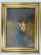 Anonym.-Porträt einer Dame mit Kind. Öl auf Leinwand. Um 1900. Unten rechts schwer leserlich