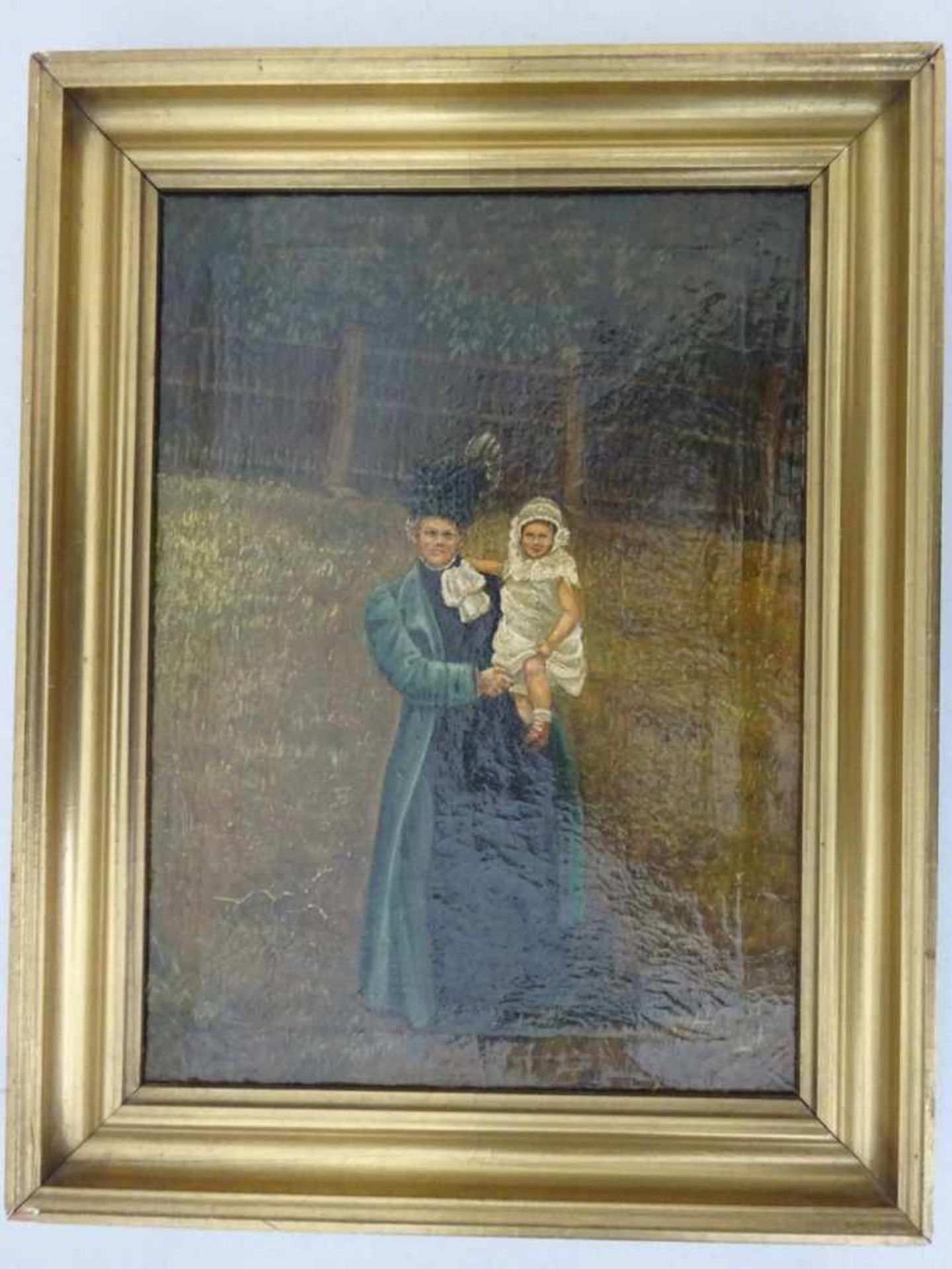 Anonym.-Porträt einer Dame mit Kind. Öl auf Leinwand. Um 1900. Unten rechts schwer leserlich