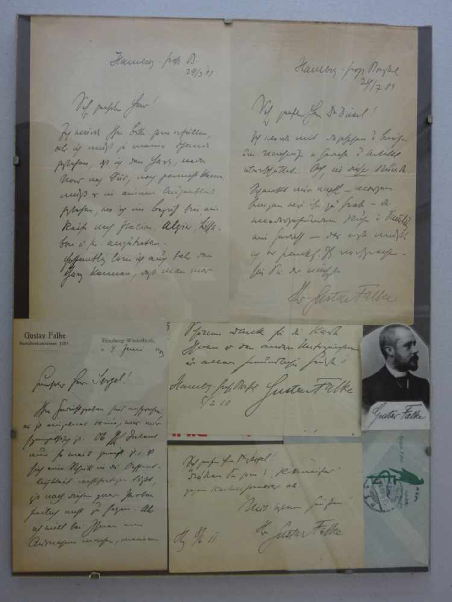 Falke, Gustav(Schriftsteller, 1853 - 1916). 3 eigenhändige Briefe und 2 Karten, jeweils mit