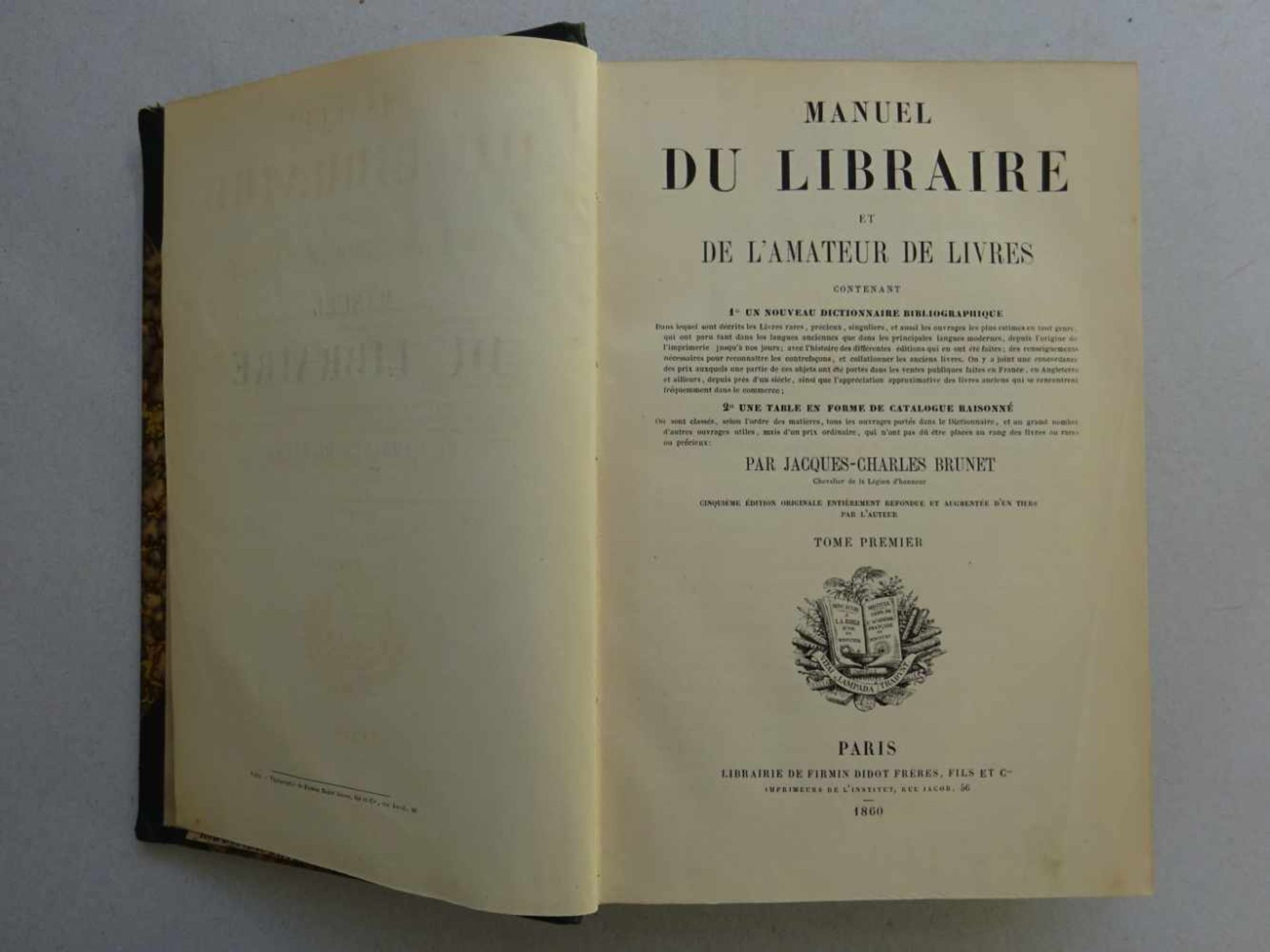 Bibliographie.- Brunet, J.C.Manuel du libraire et de l'amateur de livres... 5. Auflage. 6 Bde. - Bild 2 aus 3