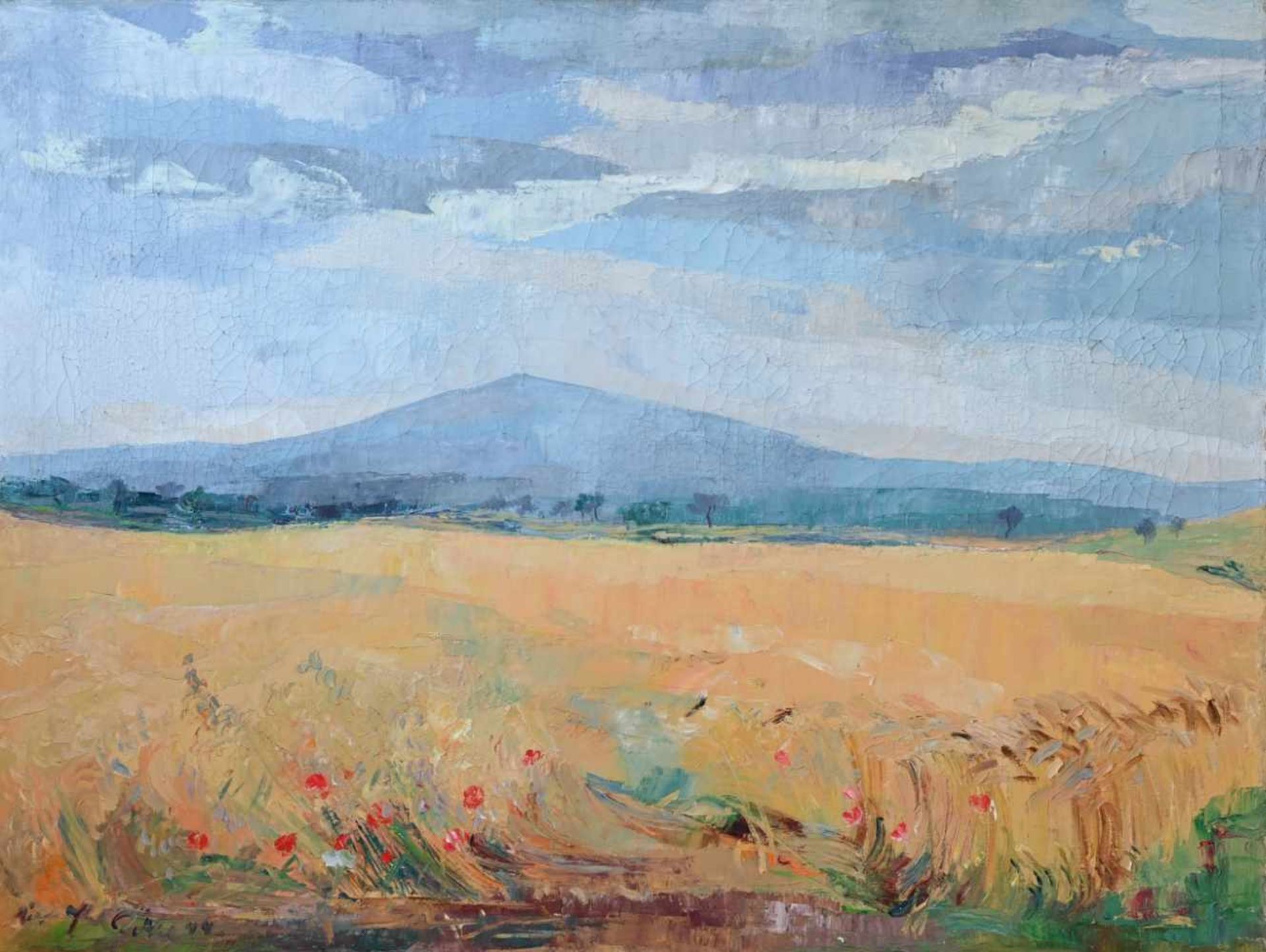 Röhl, Karl Peter(Kiel 1890 - 1975). Sommerliches Kornfeld. Öl auf Leinwand. 1944. Links unten