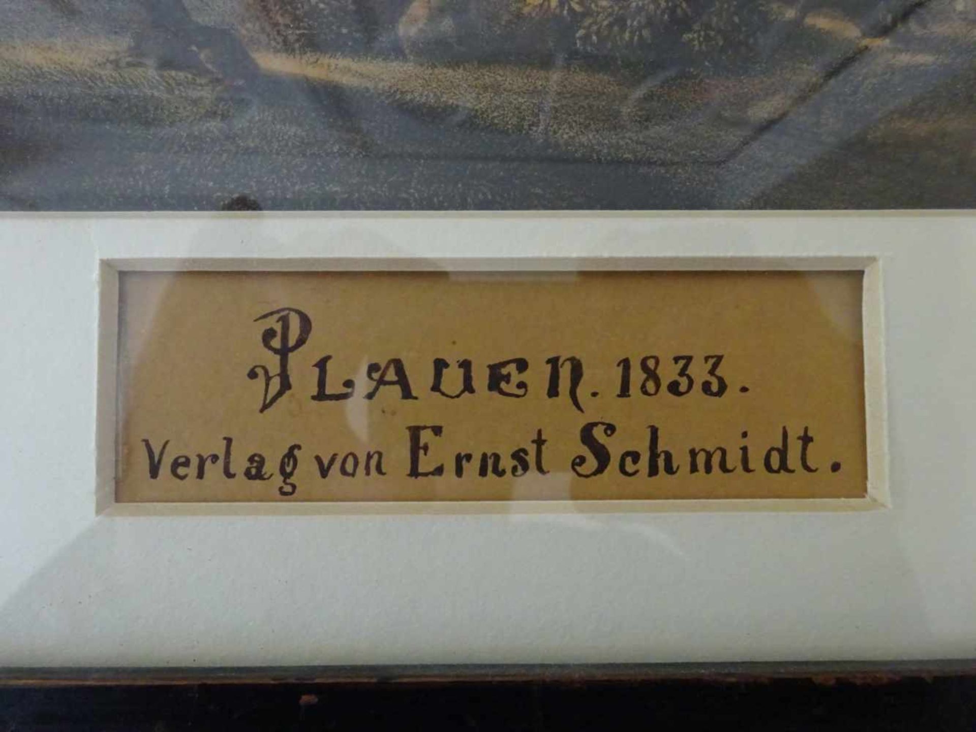 Sachsen.- Plauen.Altkolor. Lithographie von 1833. Verlag Ernst Schmidt. 31 x 48 cm. Unter - Bild 2 aus 2