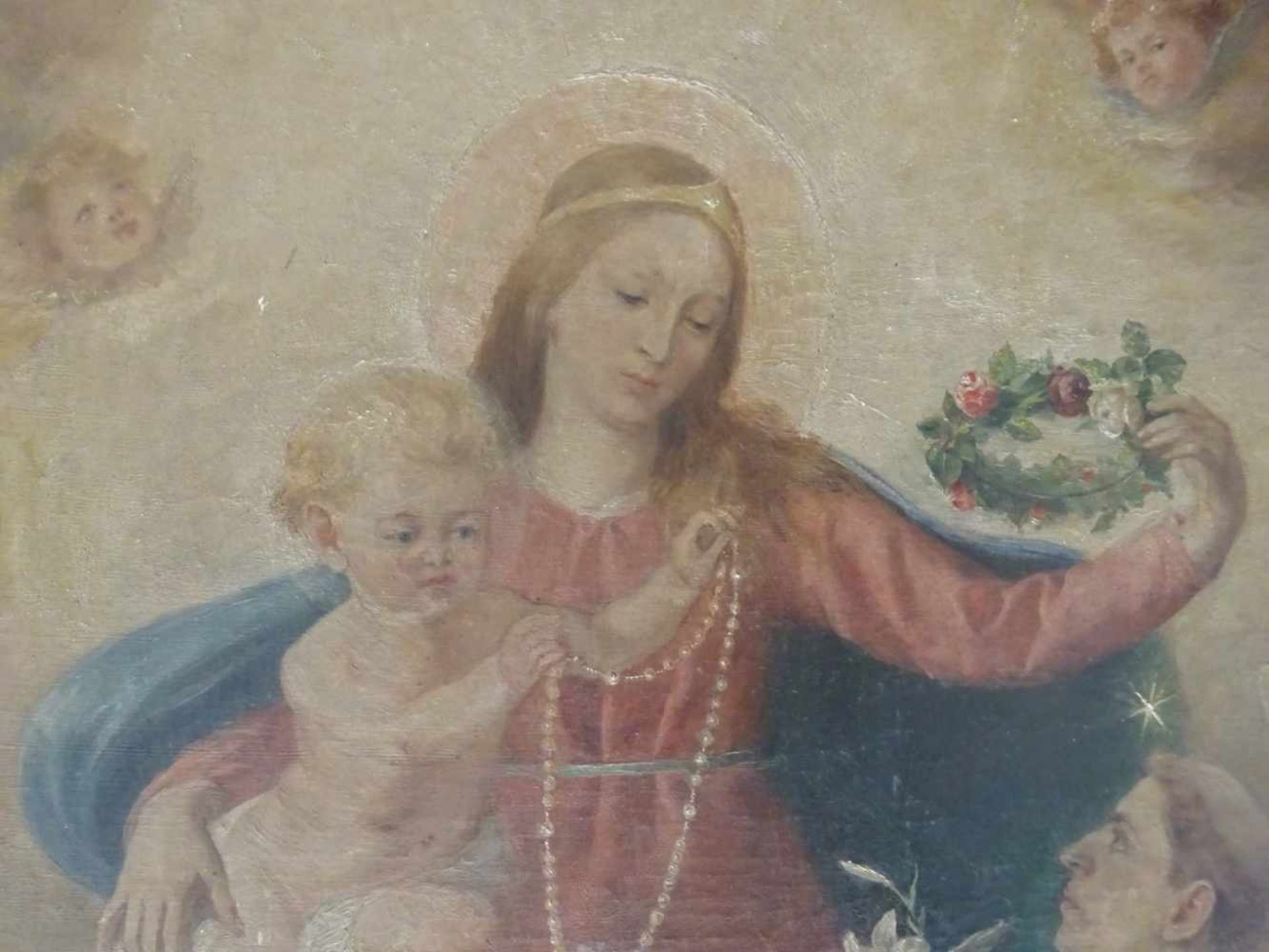 Roth, Alois(1869 - 1930). Rosenkranzmadonna mit Kind und Heiligen Dominikus. Öl auf leinwand von - Bild 2 aus 5