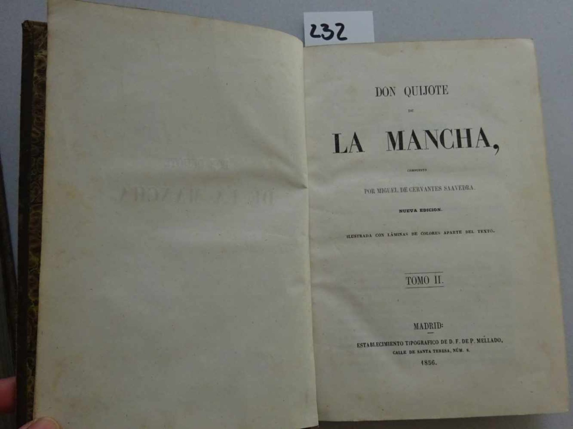 Cervantes Saavedra, M. de.Don Quijote de la Mancha. Nueva edicion. 2 Bde. Madrid, Mellado, 1855- - Image 4 of 6