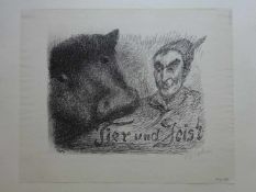 Kubin, Alfred(Leitmeritz 1877 - 1959 Wernstein). Tier und Geist. Lithographie von 1950. Signiert. In