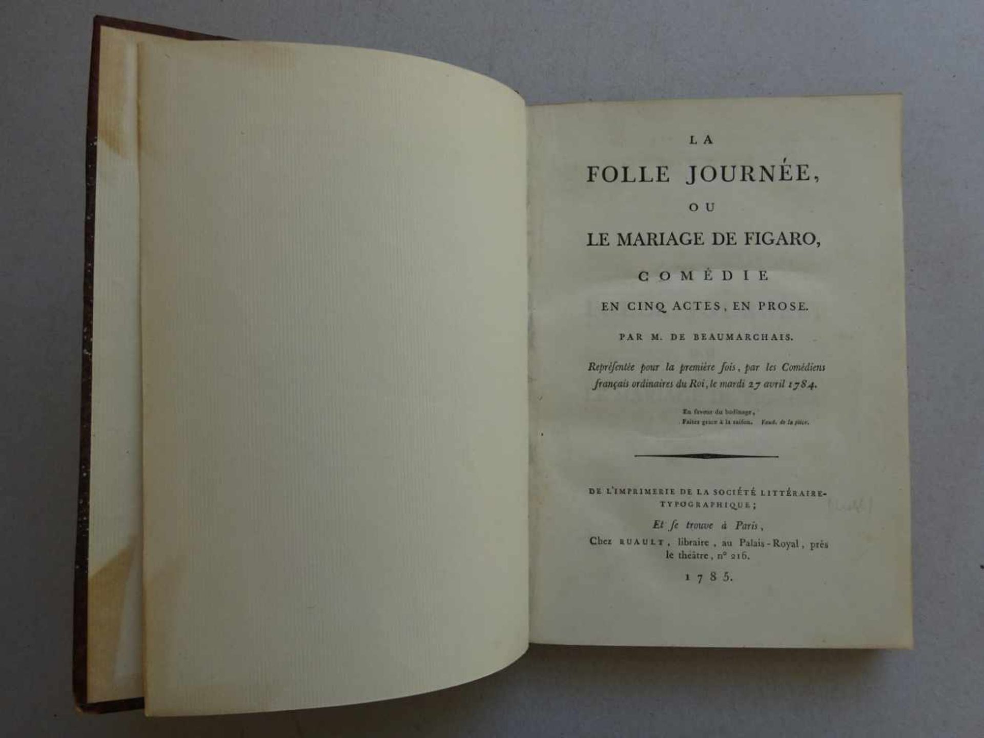 Beaumarchais, P.A.C. deLa folle journée, ou le mariage de Figaro, comédie en cinq actes, en prose. - Bild 2 aus 4
