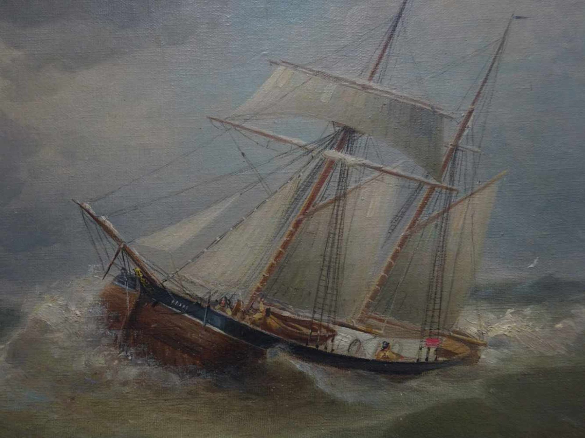Govers, Berend Jakob(Leer 1836 - 1917). Schonerbrigg in stürmischer See. Öl auf Leinwand von 1903. - Bild 3 aus 6