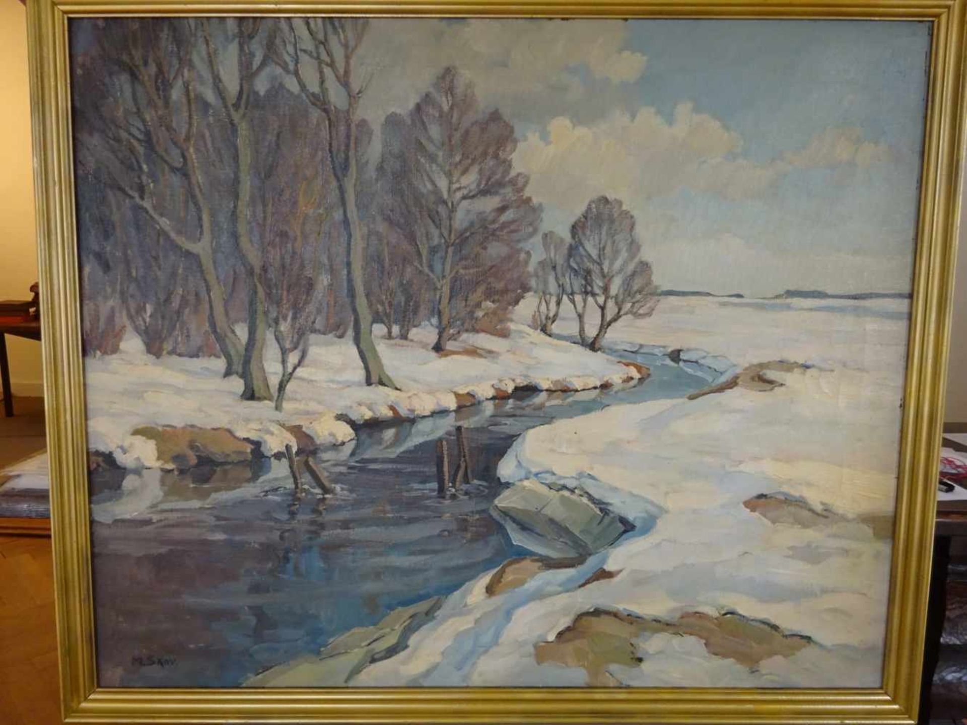 Dänische Kunst.- Skov, Marius A. Hansen(Skodborg 1885 - 1964 Bramming). Winterlandschaft bei - Bild 2 aus 6