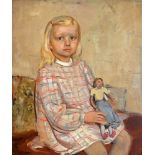Cherepov, George(Litauen 1909 - 1987 USA). Mädchen mit Puppe. Öl auf Holz, um 1950. Unten links