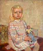 Cherepov, George(Litauen 1909 - 1987 USA). Mädchen mit Puppe. Öl auf Holz, um 1950. Unten links