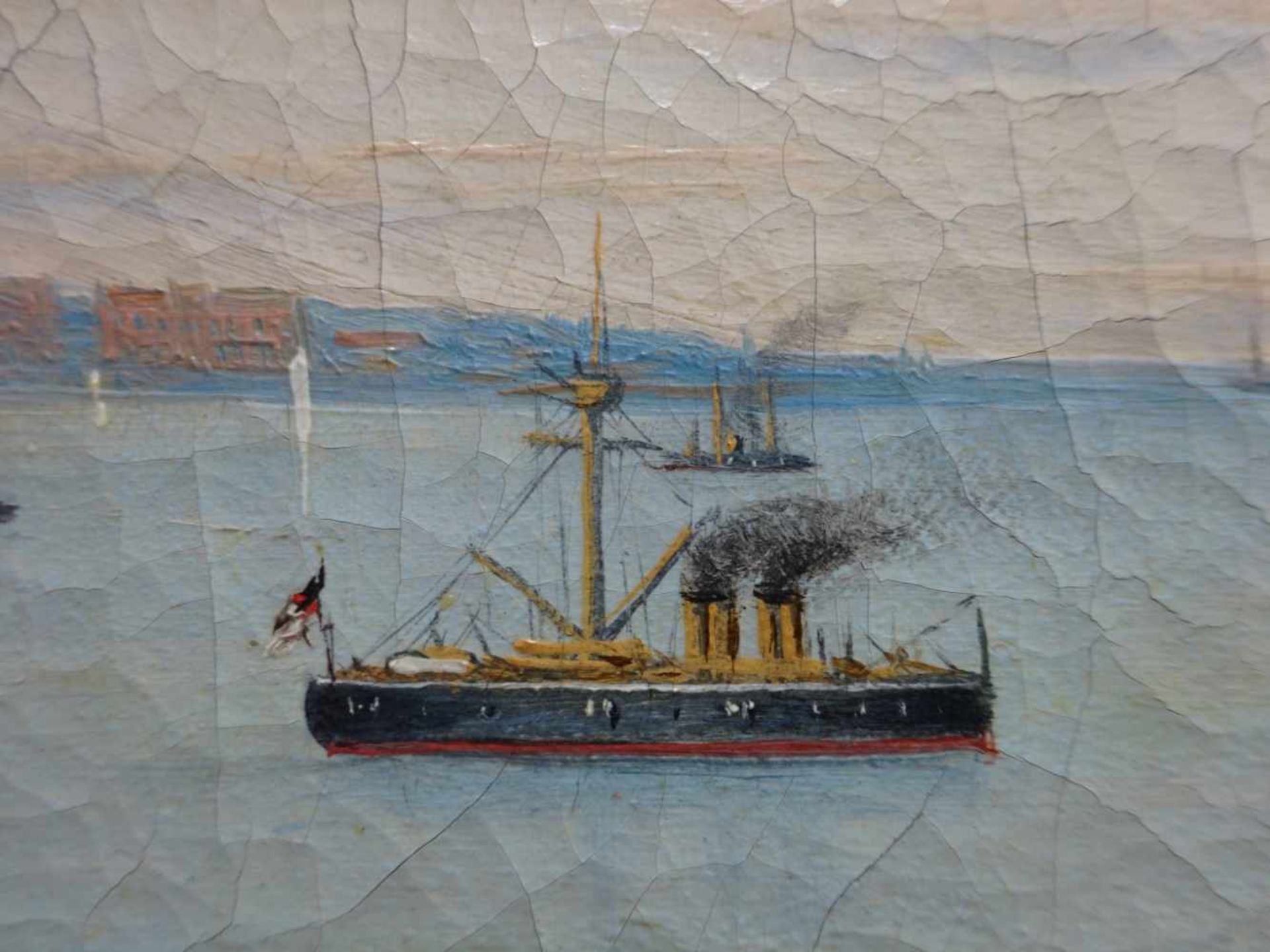 Dänische Kunst.- Anonym.-Bucht mit Schiffen. Öl auf Leinwand von 1889. Unten rechts - Bild 3 aus 7