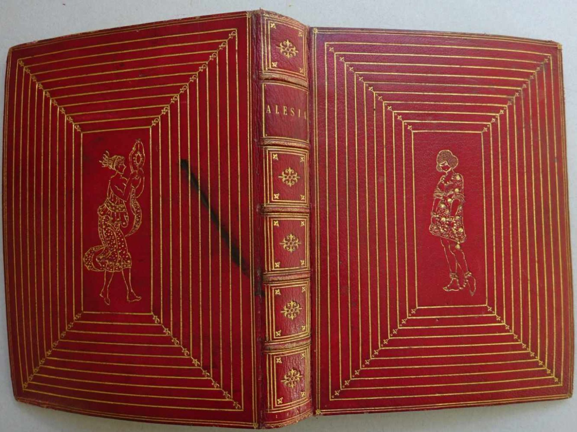Einband.-(Journal für Literatur, Kunst, Luxus und Mode. Weimar, Bertuch, 1786). 1 w. Bl., 32 Bll.