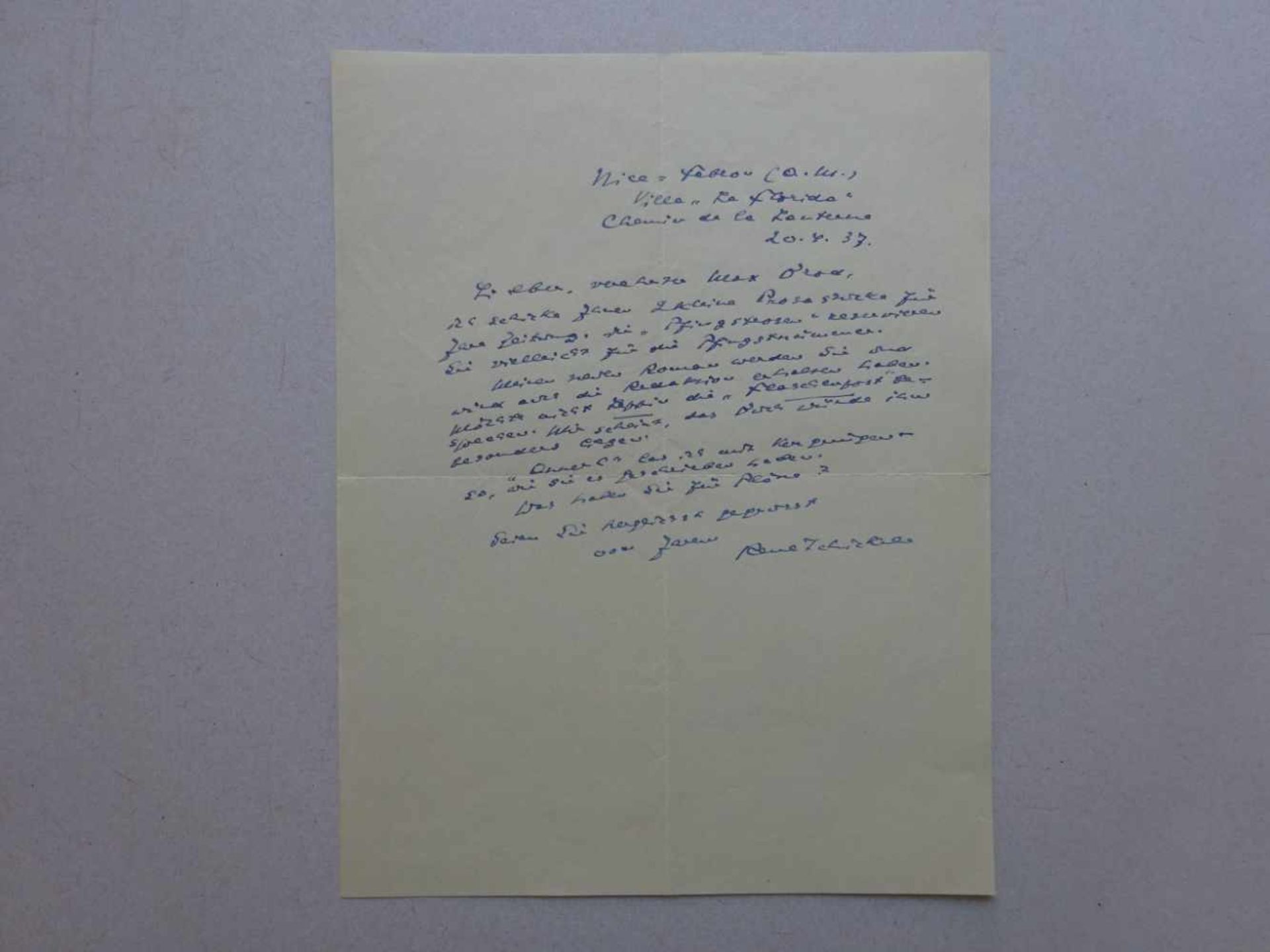 Brod, Max.- Schickele, Rene (Schriftsteller; 1883-1983). Eigenhändiger Brief mit Unterschrift an Max