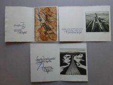 Eglau, Otto(Berlin 1917 - 1988 Kampen). 3 Neujahrskarten, jeweils mit 1 Aquatinta-Radierung. 1972,