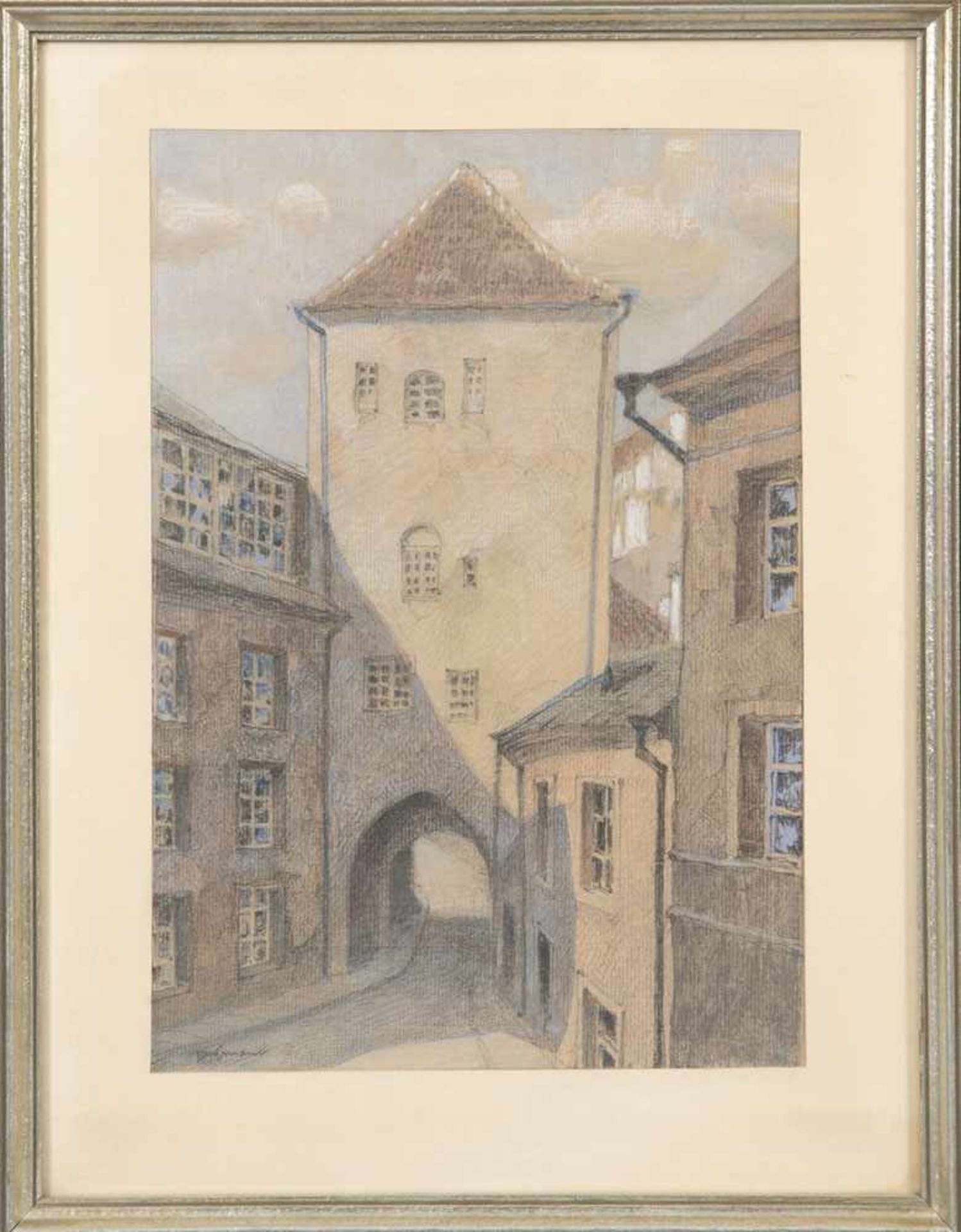 Roman Nyman (1881-1951). Stadtturm. Pastell, li./u./sign., hi./Gl./gerahmt, 31 x 21,5 cm.