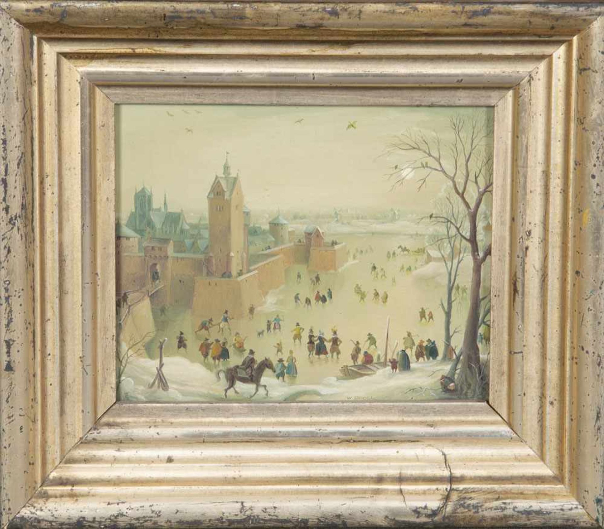 W. Seidel (Maler des 19./20. Jhs.). Winterlandschaft mit Stadtansicht und Personenstaffage. Öl/
