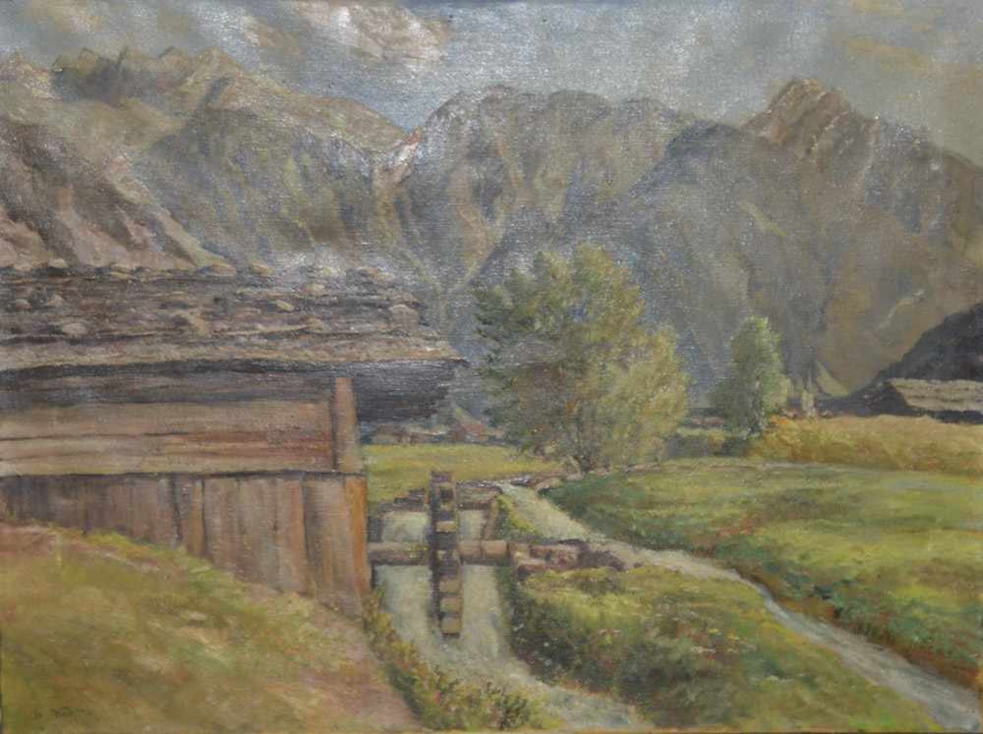 Josef Koch (1886-1966). Vorgebirgslandschaft mit Bachlauf und Mühle. Öl/Lw., li./u./sign./bez. M(