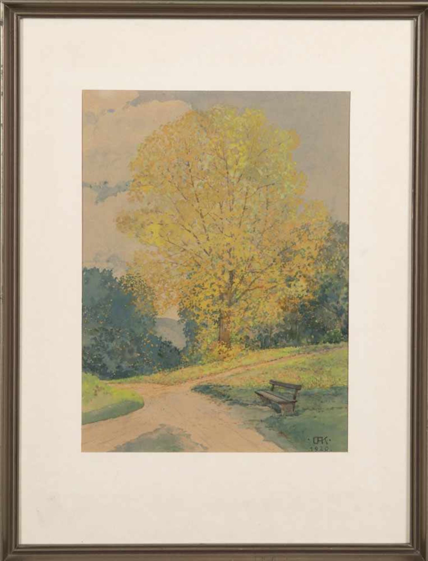 Maler des 19./20. Jhs. Buche im Herbst. Aquarell/Papier, re./u./monogr. CAK, dat. 1920, gerahmt,