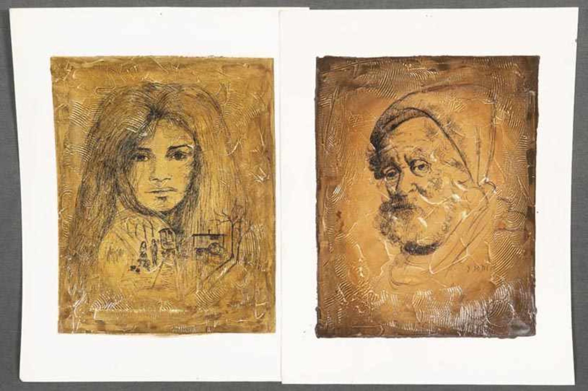 Drago Dedik (geb. 1937). Damen- und Herrenporträt. Zwei Mischtechniken/Papier, re./u./sign., 49 x 38
