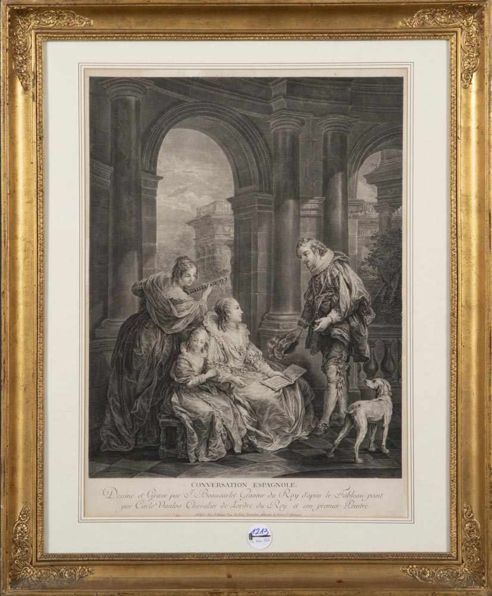 Carlo Vanloo (1705-1765). ?Conversation Espagnole?. Kupferstich, mittig sign./bez., hi./Gl./gerahmt,