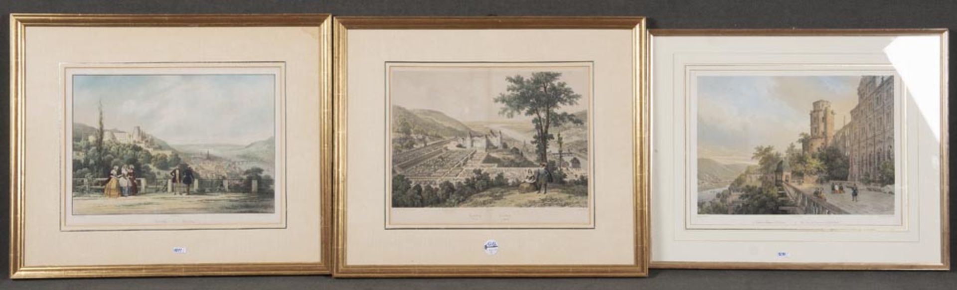 Theodor Verhas (1811-1872). Heidelberger Schlossansichten. Drei colorierte Lithographien, li./u./
