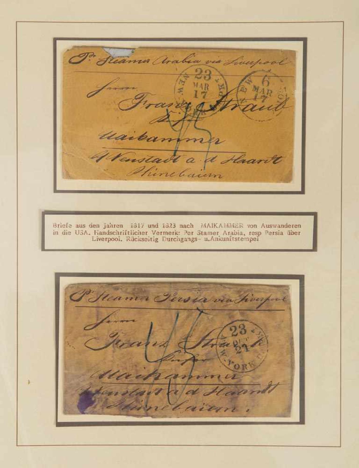 Zwei Ordner mit Schriftwechsel der in die USA ausgewanderten Pfälzer in den Jahren 1850 bis 1940, - Bild 3 aus 4