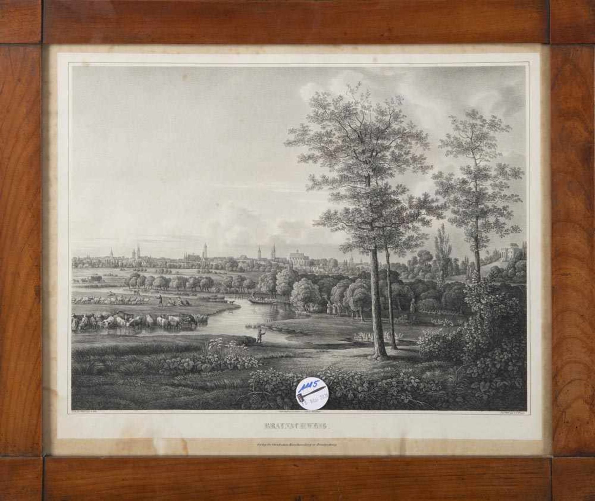 Ansicht von Braunschweig. Lithographie, hi./Gl./gerahmt, 35 x 44 cm.Ansicht von Braunschweig.