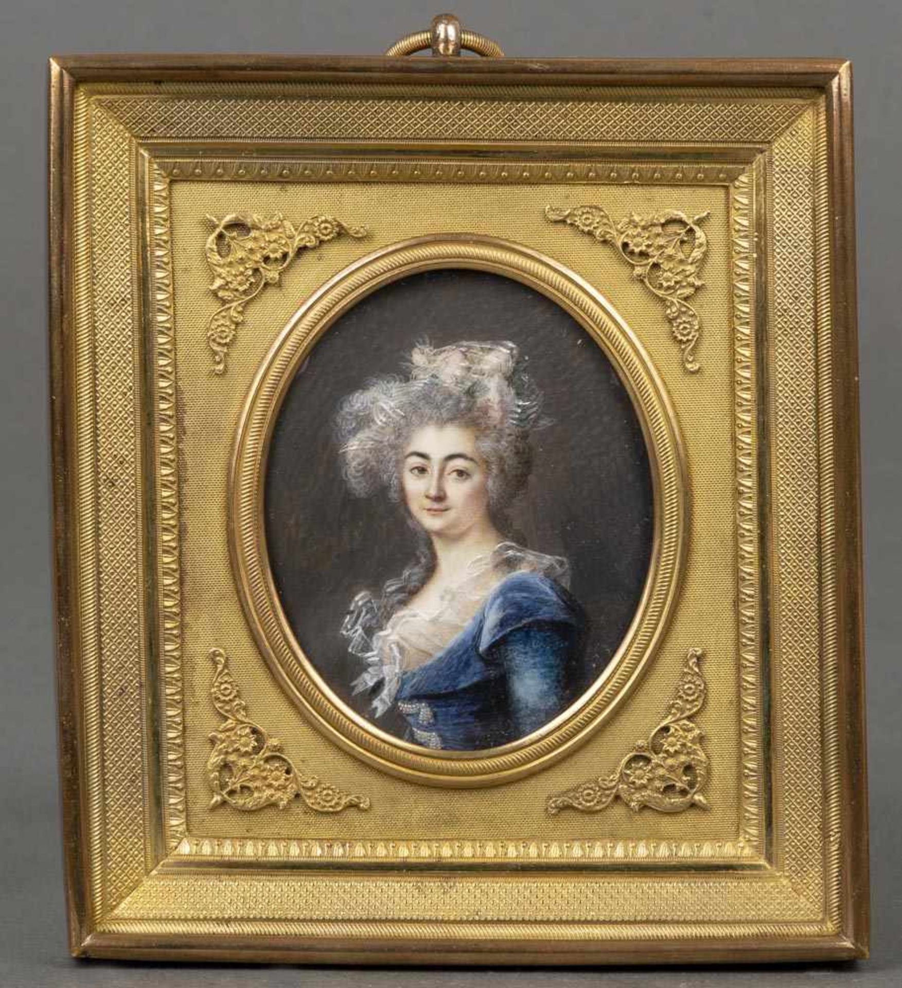 Pierre Adolphe Hall (1739-1793) attrib. Damenporträt. Ovale Miniaturmalerei in Gouache auf Bein,