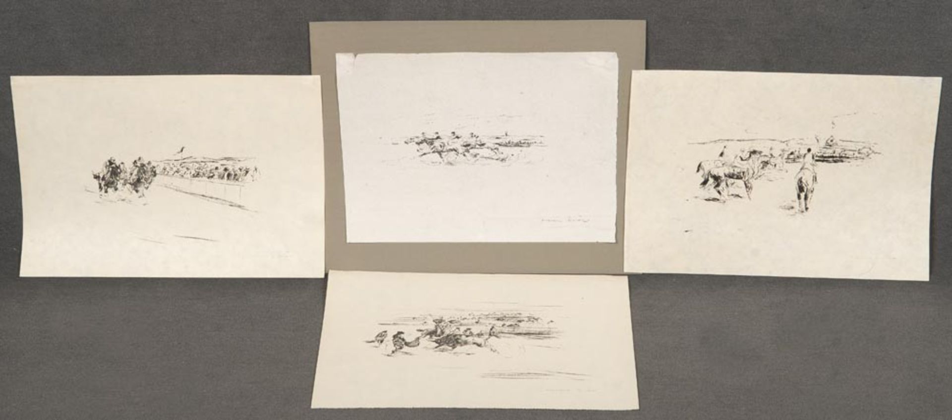 Otto Dill (1884-1957). Drei Jockey- une eine Stierkampfszene. Vier Graphiken, li./u./sign., 23 x