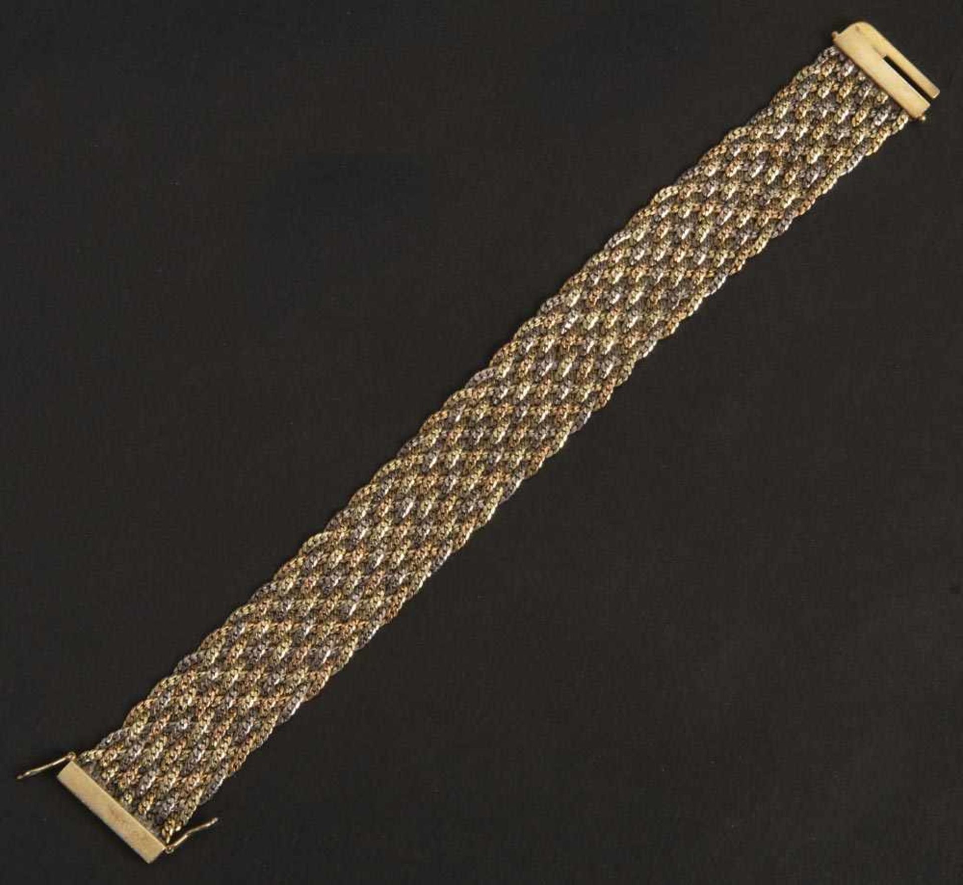 Armband. 14 ct Gelb-, Rot- und Weißgold, ca. 41 g, L=19,5 cm.Armband. 14 ct Gelb-, Rot- und