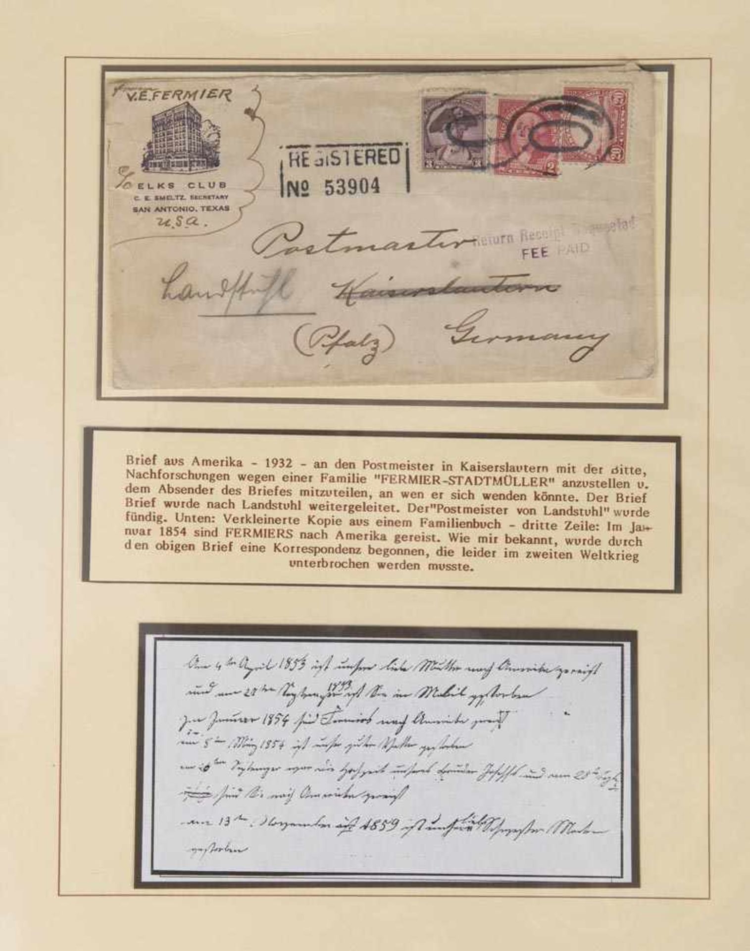 Zwei Ordner mit Schriftwechsel der in die USA ausgewanderten Pfälzer in den Jahren 1850 bis 1940, - Bild 2 aus 4