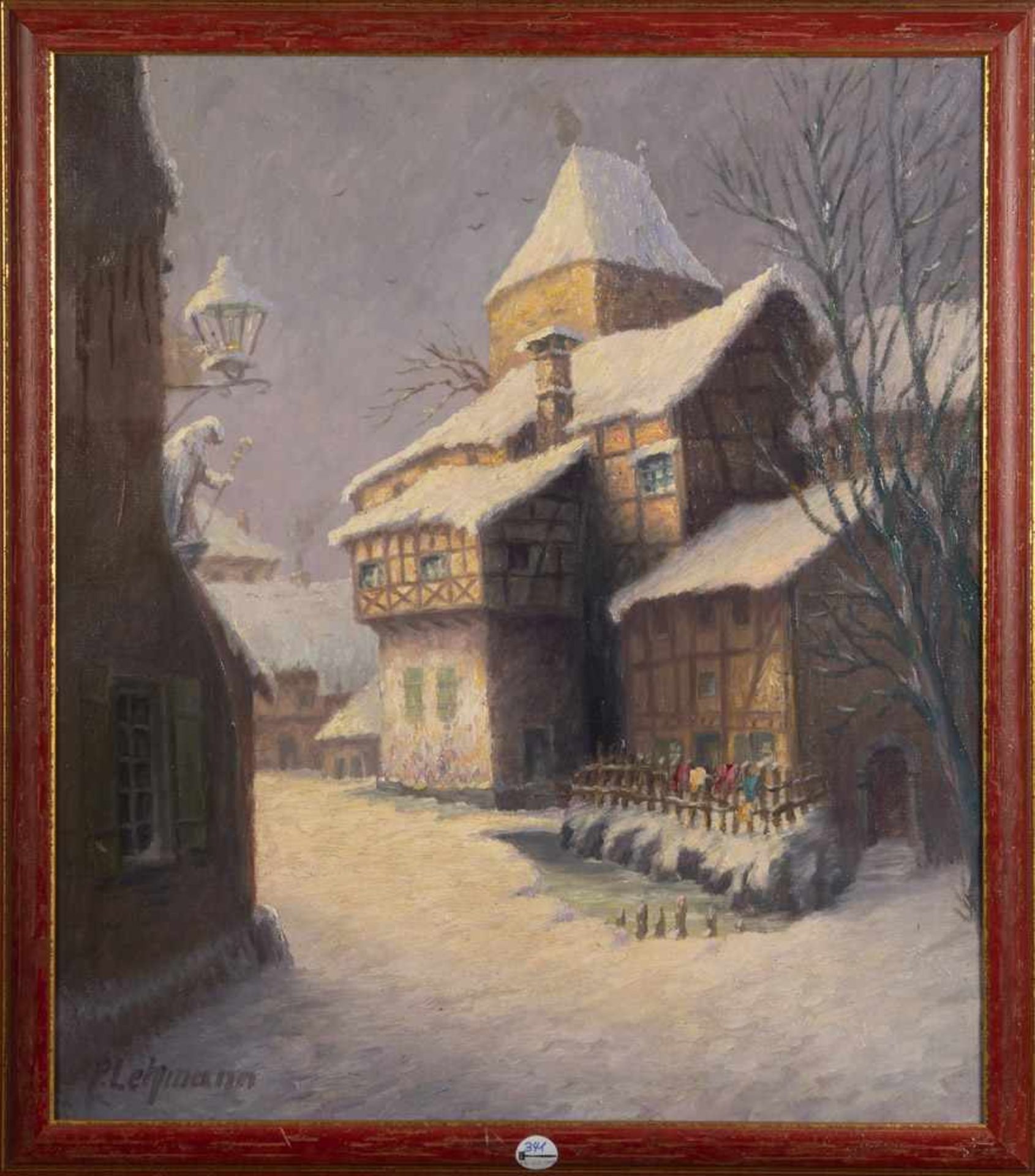 Peter Lehmann (1885-1961). Fachwerkhaus an der Ahrquelle in Blankenheim. Öl/Lw., li./u./sign.,