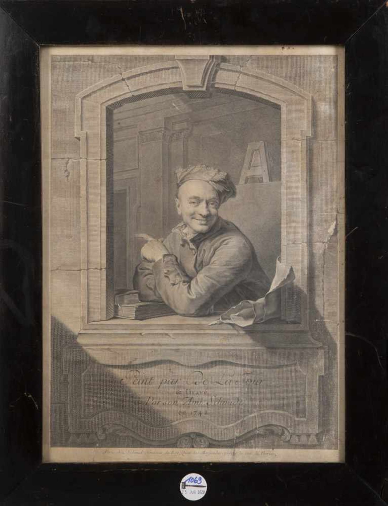 Georg Friedrich Schmidt (1712-1775). Mann in Fensternische. Kupferstich, mittig bez./dat. 1742,