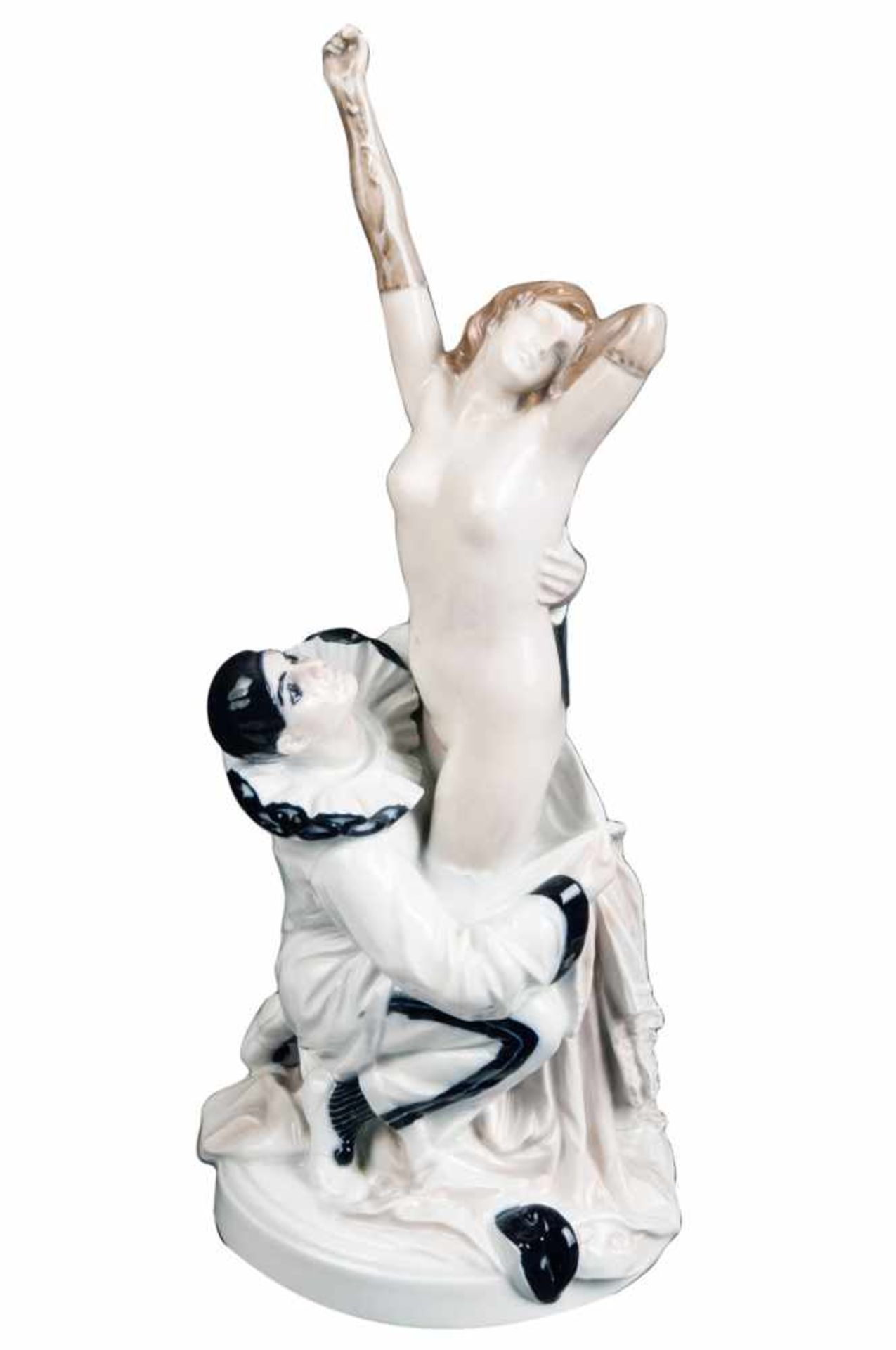 Fasching (Pierrot entkleidet Colombine). Rosenthal 1910-1911. Porzellan, bunt bemalt. Am Boden