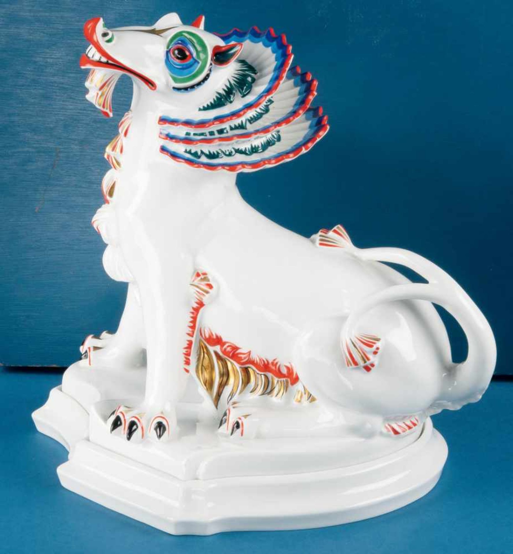 China-Drache Geck, auf losem Sockel. Rosenthal 1983-1991. Limitierte Klassiker 300/31,