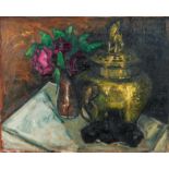 Gerhard Schliepstein (1886-1963). Blumenstillleben mit Deckelvase. Öl/Lw., li./o./sign., 39 x 48,5