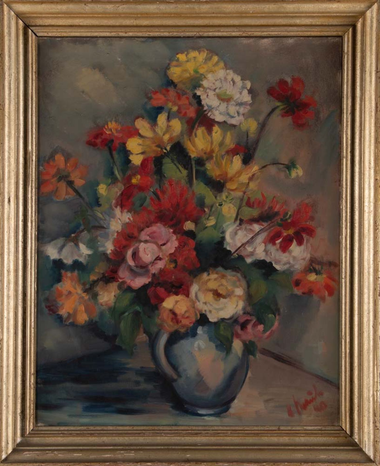 John Maul (1917-1998) attrb. Blumenstrauß in Vase. Öl/Lw., re./u./sign./dat. (19)40, gerahmt, 70 x