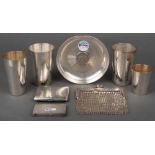 Konvolut Silber, ca. 500 g, bzw. Versilbertes, u.a. Abendtasche, Becher, Etuis und Schale, H=1 bis 1