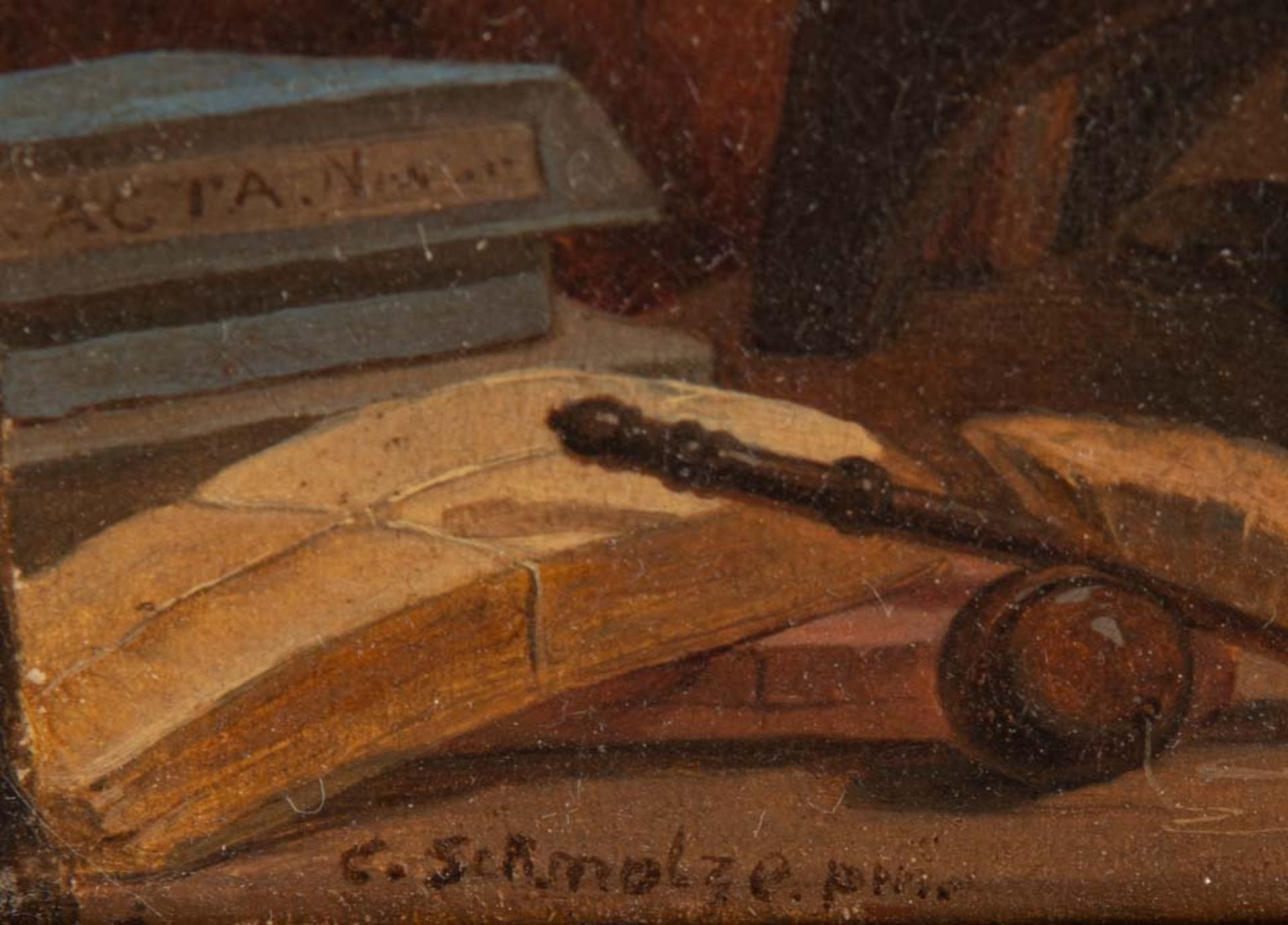 Carl Hermann Schmolze (1823-1864). Gelehrter in Schreibstube sitzend. Öl/Lw., li./u./sign., gerahmt - Bild 2 aus 2