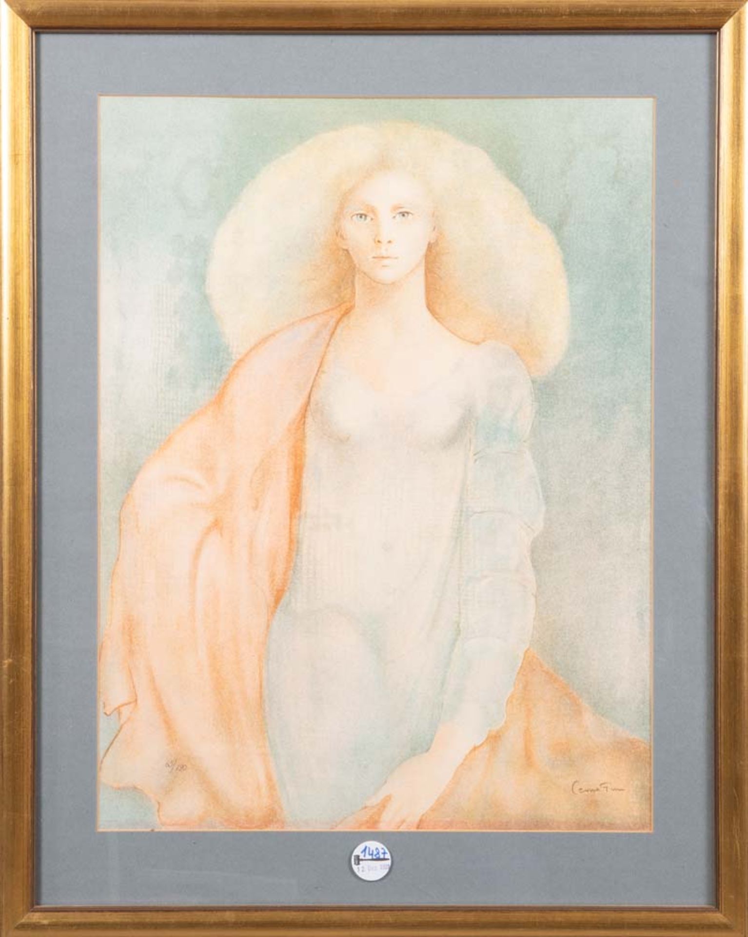 Leonor Fini (1907-1996). Frauenakt mit Sonnenhut und Tuch. Lithographie 65/190, re./u./sign., li./u.