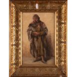 Maler des 19./20. Jhs. Porträt eines stehenden Arabers. Öl/Karton, gerahmt, 41 x 26 cm.