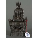 Guanyin auf Thron. China 17. Jh. Eisen, reliefiert, H=22 cm.