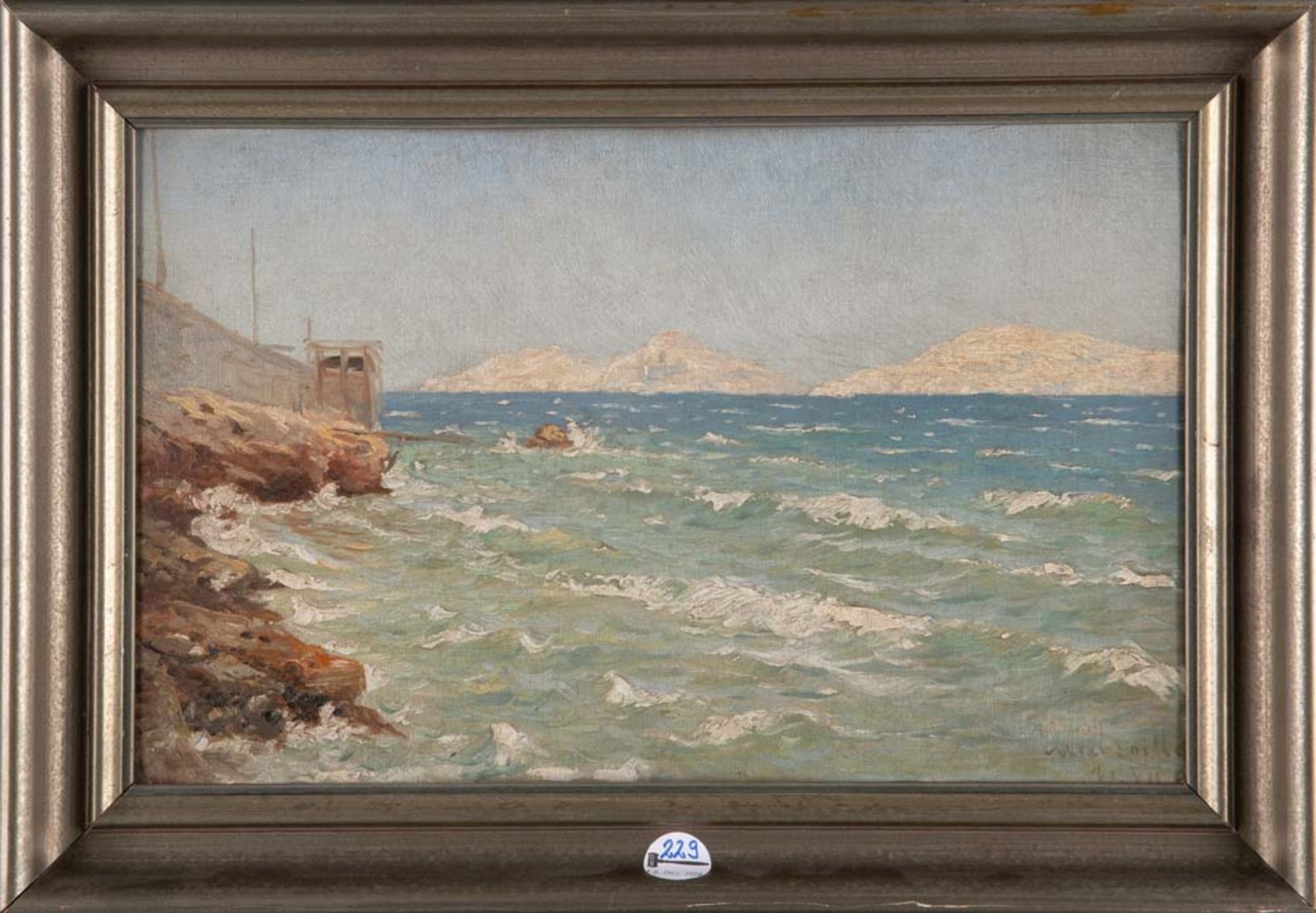 Maler des 20. Jhs. Küstenlandschaft. Öl/Malkarton, re./u./bez. Marseille, gerahmt, 32 x 50 cm.